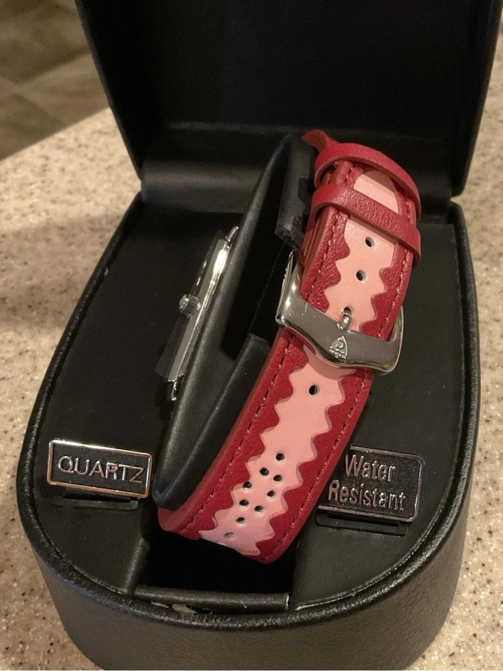 Croton Womens Crystal Accent Quartz Watch Water Resistant Pink/Red Strap NIB